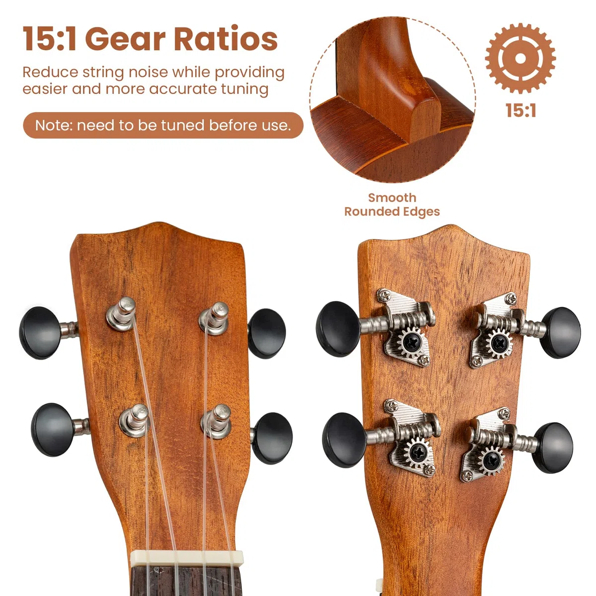 KOMFOTTEU Ukulele da 21 pollici in legno di mogano, set ukulele con tracolla regolabile, set chitarra con plettro e corde in nylon, borsa da trasporto, strumenti musicali per adulti e bambini