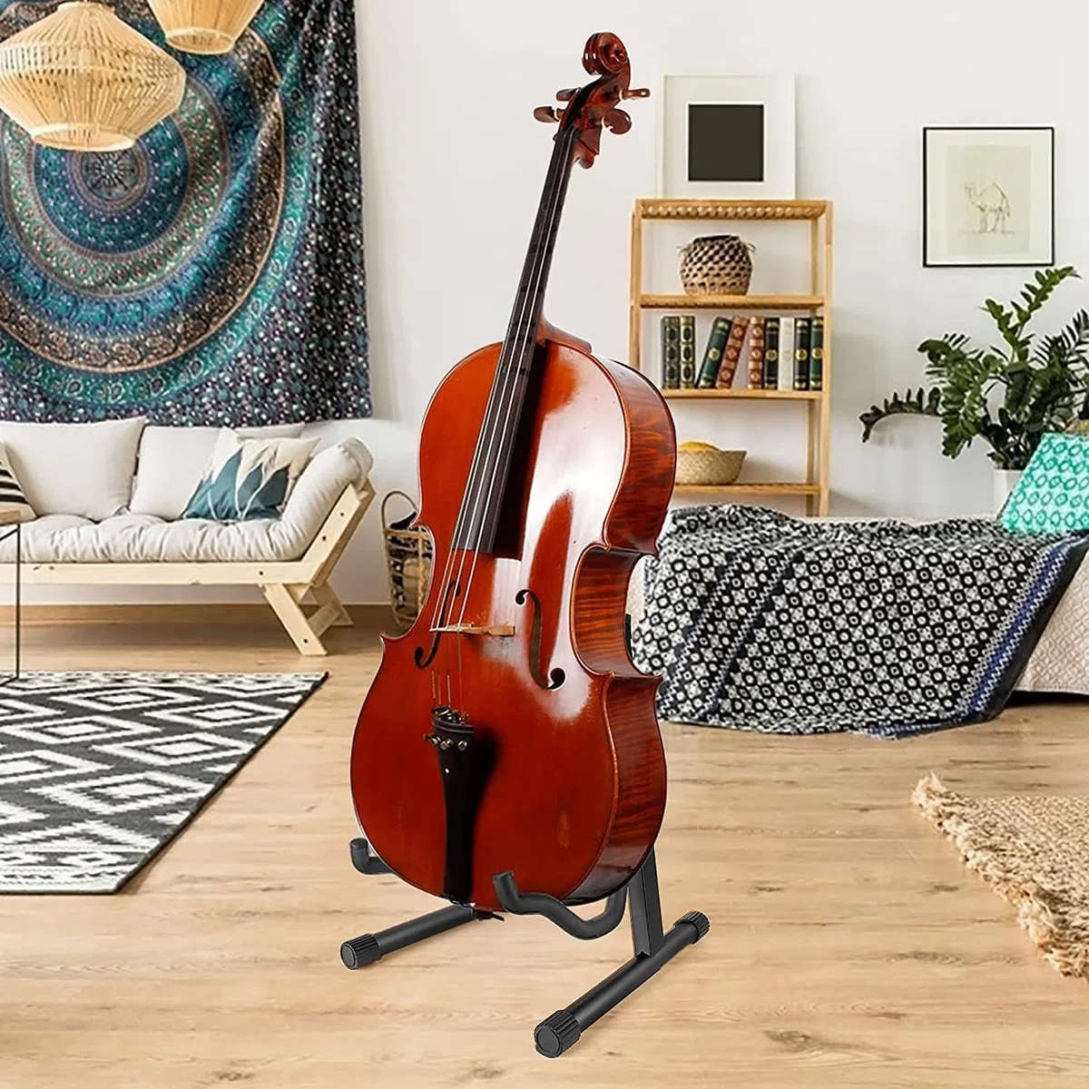 Supporto per Violoncello,Pieghevole,con il cuscinetto in schiuma,in acciaio,nero,35,5 x 30,5 x 40 cm,per funzionare a casa,chiese,display, prestazioni
