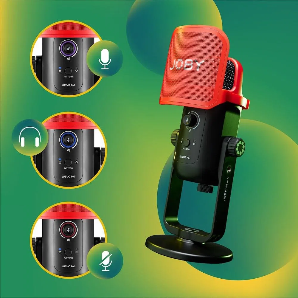 JOBY Wavo POD USB Microfono a Condensatore per PC, Streaming, Podcasting, Controlli Mute e Gain, Microfono per PC, Plug & Play per PC e Mac, Microfono USB, Microfoni a Condensatore