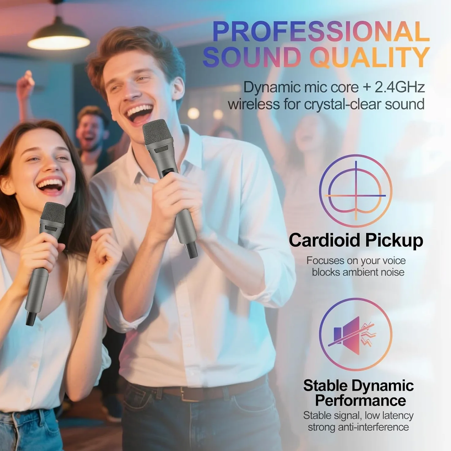 Aveek 2 Microfoni Wireless, Microfoni Karaoke con Ricevitore Ricaricabile USB-C, Microfono Portatile Professionale per Canto, Feste, Matrimoni, DJ, Chiesa – Suono Stabile fino a 30m, 10h di Autonomia