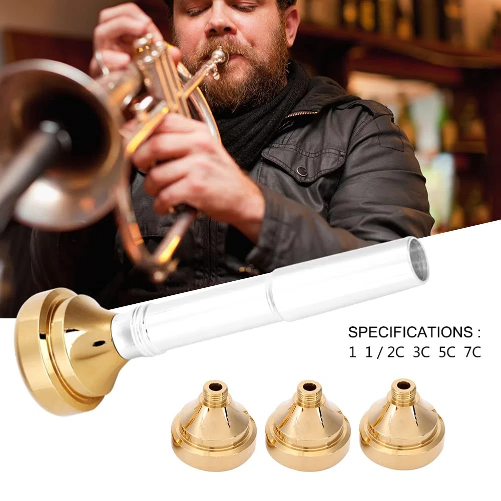 Ausla Set Bocchino per Tromba, 1 1/2CH 3CH 5CH 7CH, Ottone con Coppe Placcate Argento e Oro