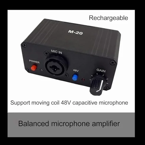 Preamplificatore Microfonico, Amplificatore Guadagno Microfono 48V Ad Alto Guadagno, Preamplificatore Microfonico con Uscita XLR con Alimentazione Phantom a Basso Rumore, per