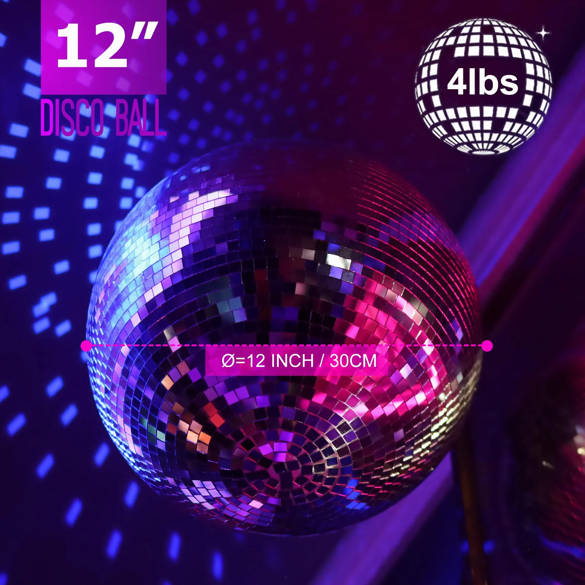 Sfera Specchiata da Disco - Sfera da Disco Specchio da 30 cm, Ideale per DJ, Discoteca, Festa, Matrimonio, Decorazione Domestica e Scena dal Vivo con Anello di Sospensione per Facile Installazione