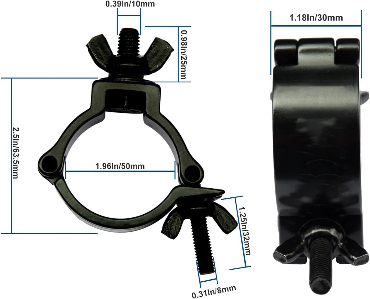 12 Ganci Professionali in Alluminio Nero per Truss 48-52mm - Attacco Rapido per Luci Palco, Eventi e DJ