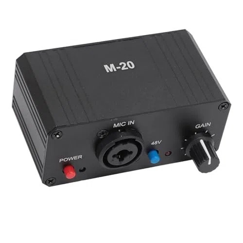 Preamplificatore Microfonico, Amplificatore Guadagno Microfono 48V Ad Alto Guadagno, Preamplificatore Microfonico con Uscita XLR con Alimentazione Phantom a Basso Rumore, per