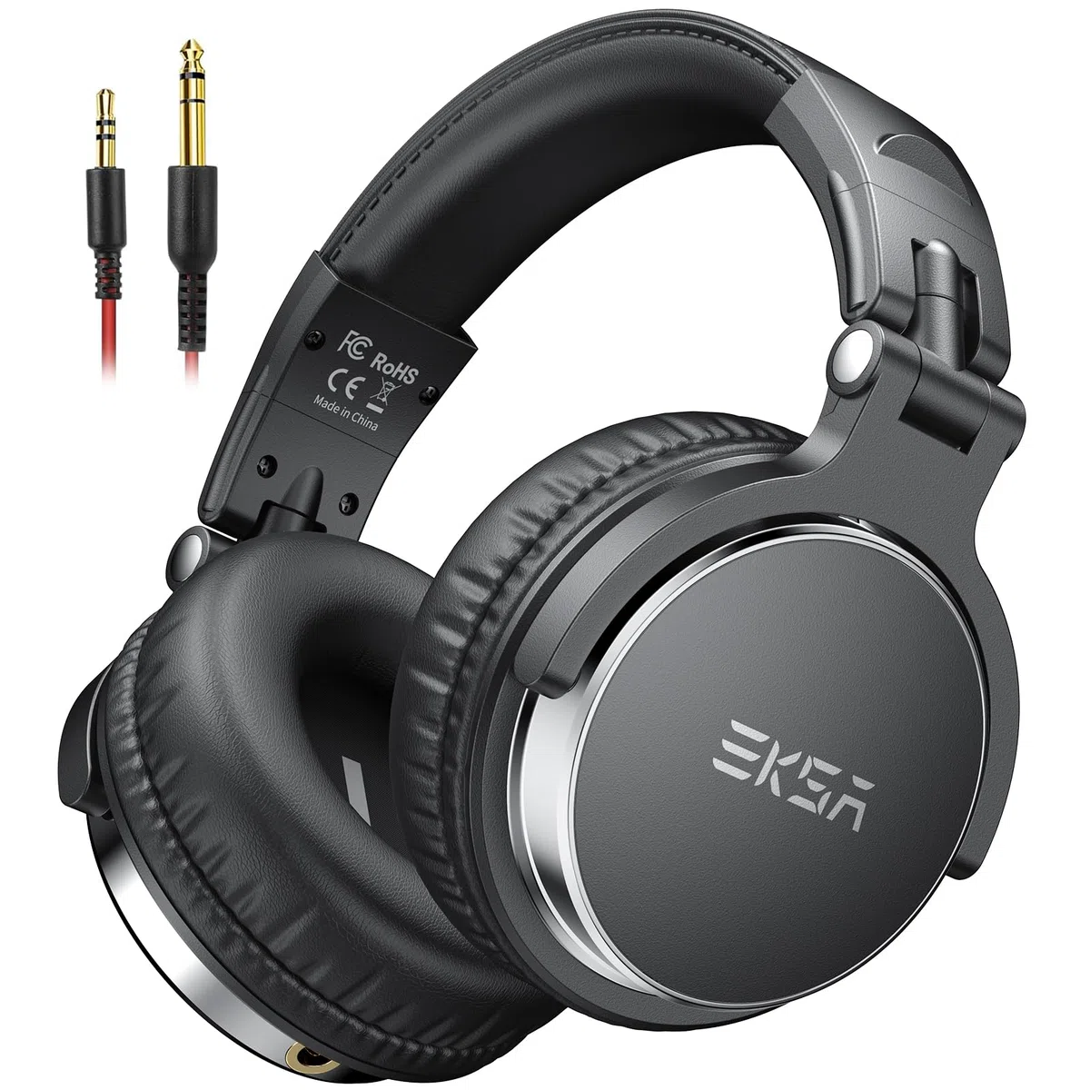 EKSA Cuffie Over Ear Jack 3,5 mm e 6,35 mm, per Registrazione, Mixaggio, Monitoraggio in Studio, DJ, Chitarra,Podcast, Cellulare, PC, Headset Cablate con Shareporte Microfono