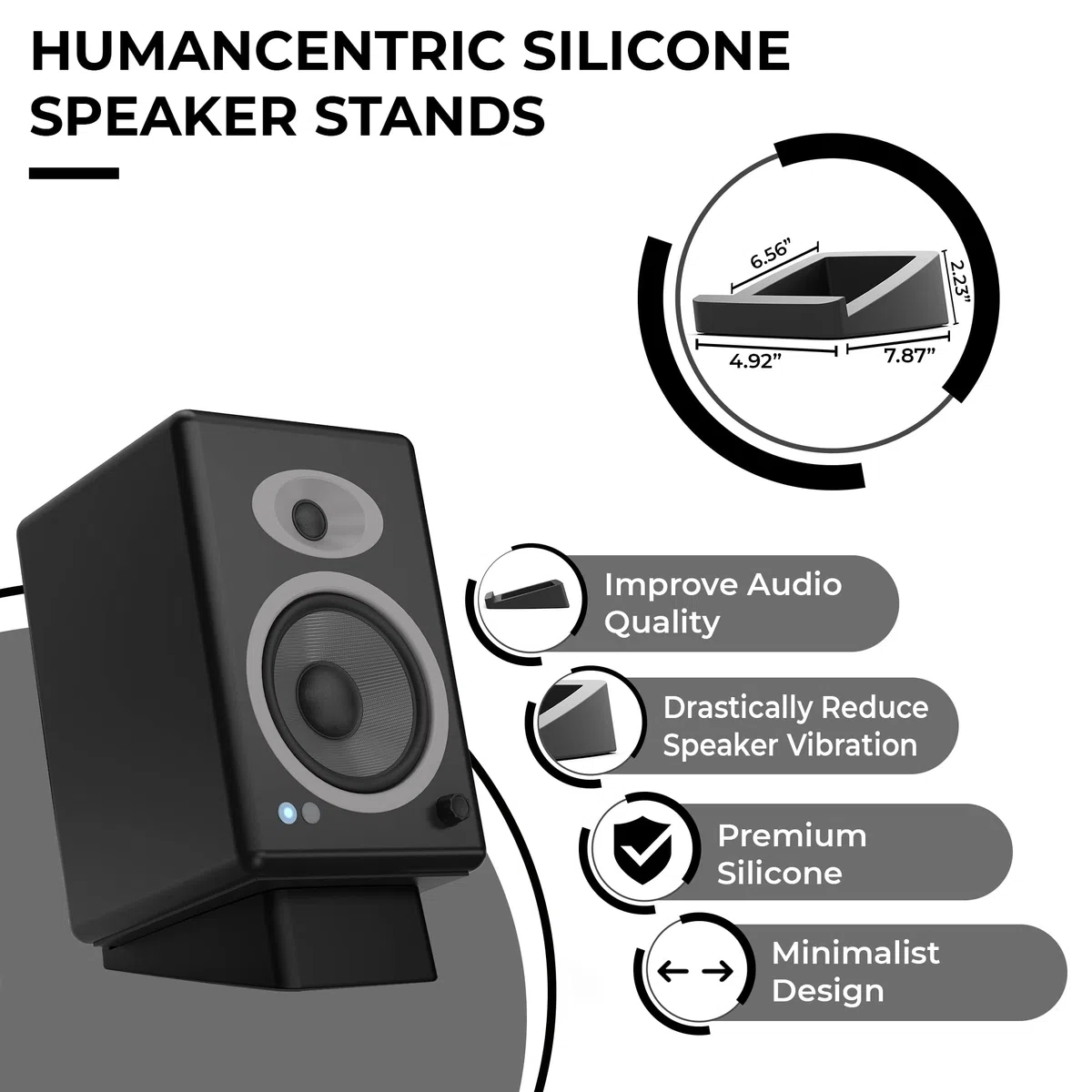 HumanCentric Supporti per altoparlanti da tavolo, cuneo, supporti per altoparlanti da scrivania per altoparlanti piccoli e medi, in silicone, anti vibrazioni, per computer, libreria e supporto per