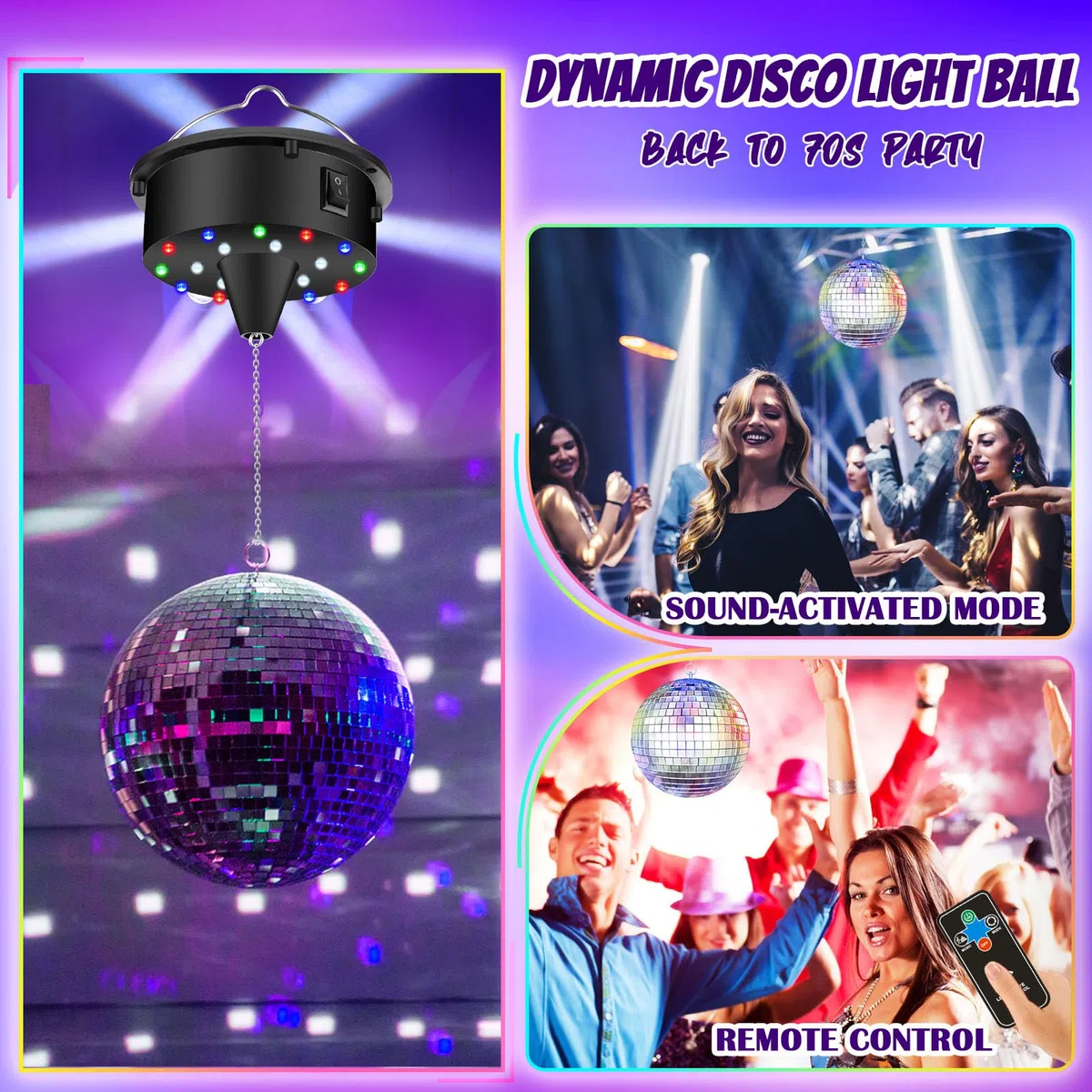 Palla da discoteca con 4 luci colorate e 18 perline LED creare discoteca effetti di Luce,motore rotante a 6 giri/min alimentato a batteria, sfera stroboscopica da 6 pollici