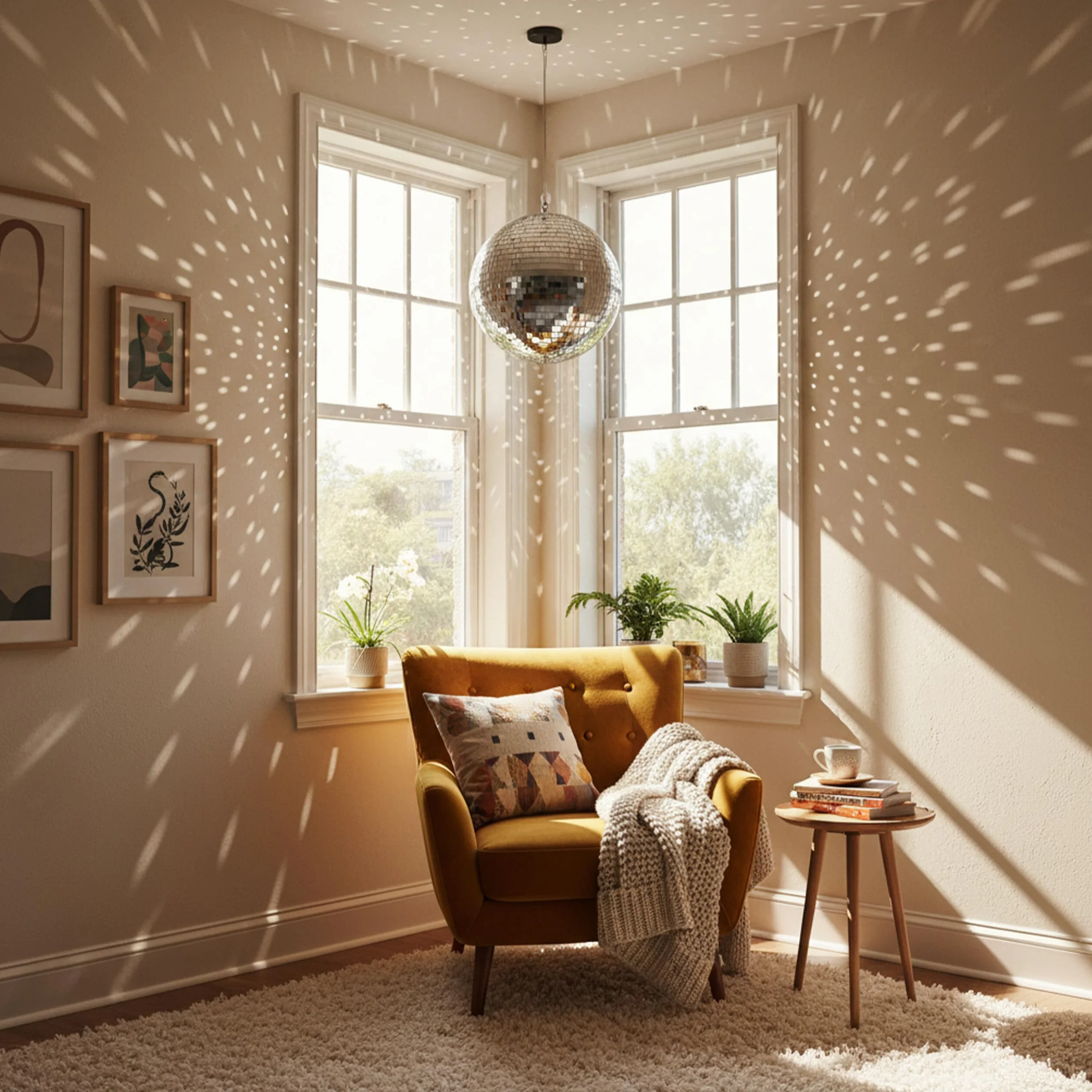 Relaxdays Palla a Specchio Disco Ball Ø 25 cm Decorativa da Appendere per Feste Champagner