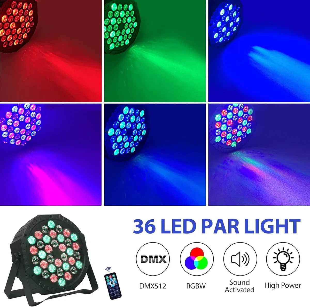2PCS Par LED RGB 36LED 72W Luci del Palcoscenico DMX512 con Telecomando, Luci LED Discoteca 7 Modalità di Illuminazione per DJ Festa Esibizione