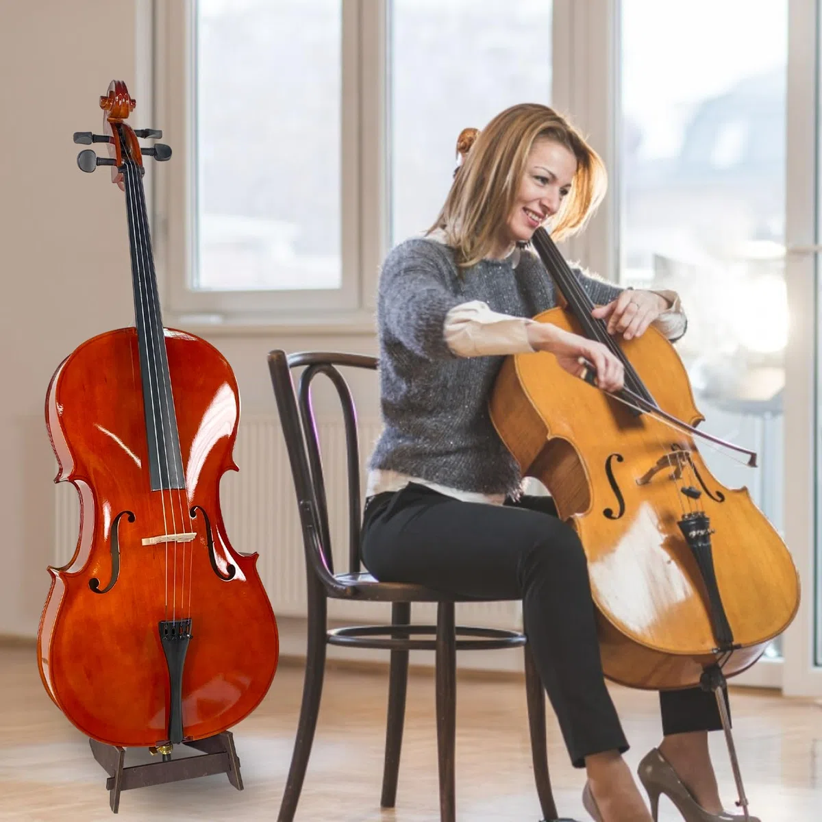 Supporto per violoncello in legno con protezione in gomma, supporto rimovibile per strumenti musicali portatile per chitarre violoncello 1/8-4/4 per violoncello e basso elettrico, supporto