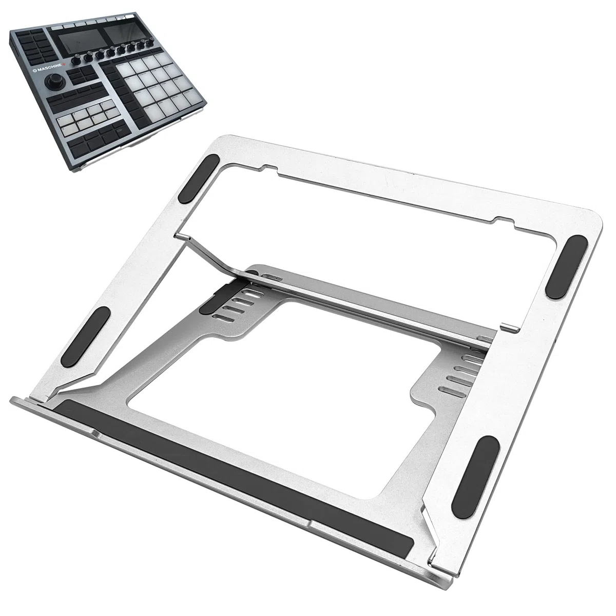 Musiin Home Studio Audio Mixer Stand Alluminio Portatile Pieghevole Supporto Behringer Mixer Drum Controller Strumenti NI Maschine MK3 Base Regolabile Ableton Push3 (Argento)