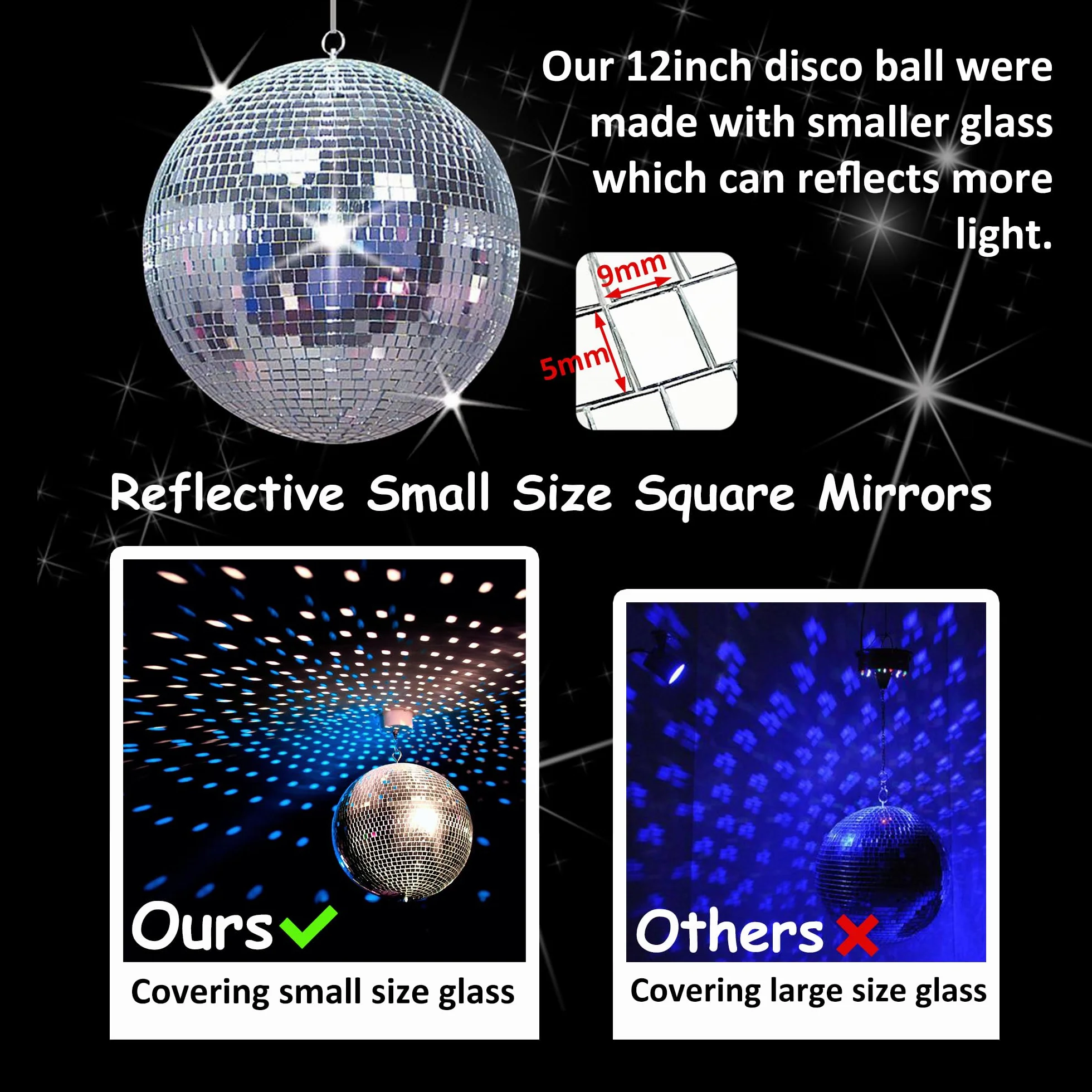Sfera Specchiata da Disco - Sfera da Disco Specchio da 30 cm, Ideale per DJ, Discoteca, Festa, Matrimonio, Decorazione Domestica e Scena dal Vivo con Anello di Sospensione per Facile Installazione