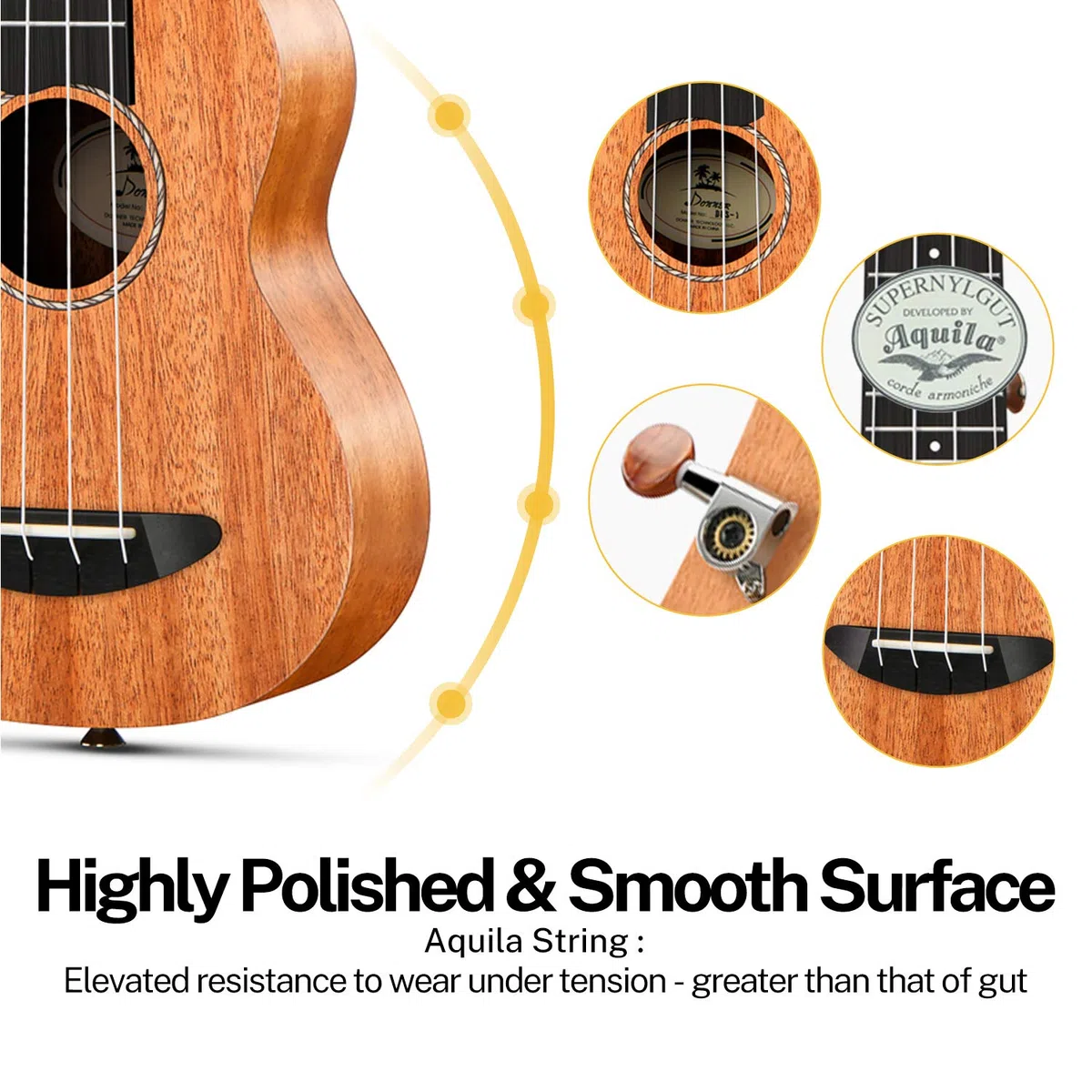 Donner Ukulele Soprano Mogano 21 pollici Kit per Principianti, Lezioni Online, Borsa, Tracolla, Corde in Nylon, Accordatore, Plettri, Panno, Set Ukulele DUS-1, Regalo di Natale