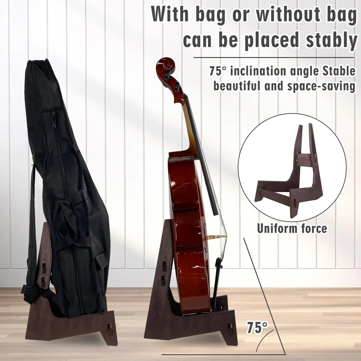 Supporto per violoncello in legno con protezione in gomma, supporto rimovibile per strumenti musicali portatile per chitarre violoncello 1/8-4/4 per violoncello e basso elettrico, supporto
