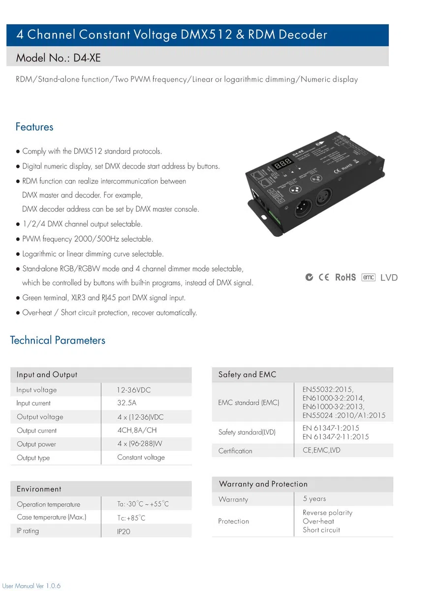 4 Channel Decoder DMX512 & RDM Decoder DMX 512 Digital Display Decoder Dimming Driver DMX512 Controller for LED RGBW Tape Strip Light RJ45 Connection