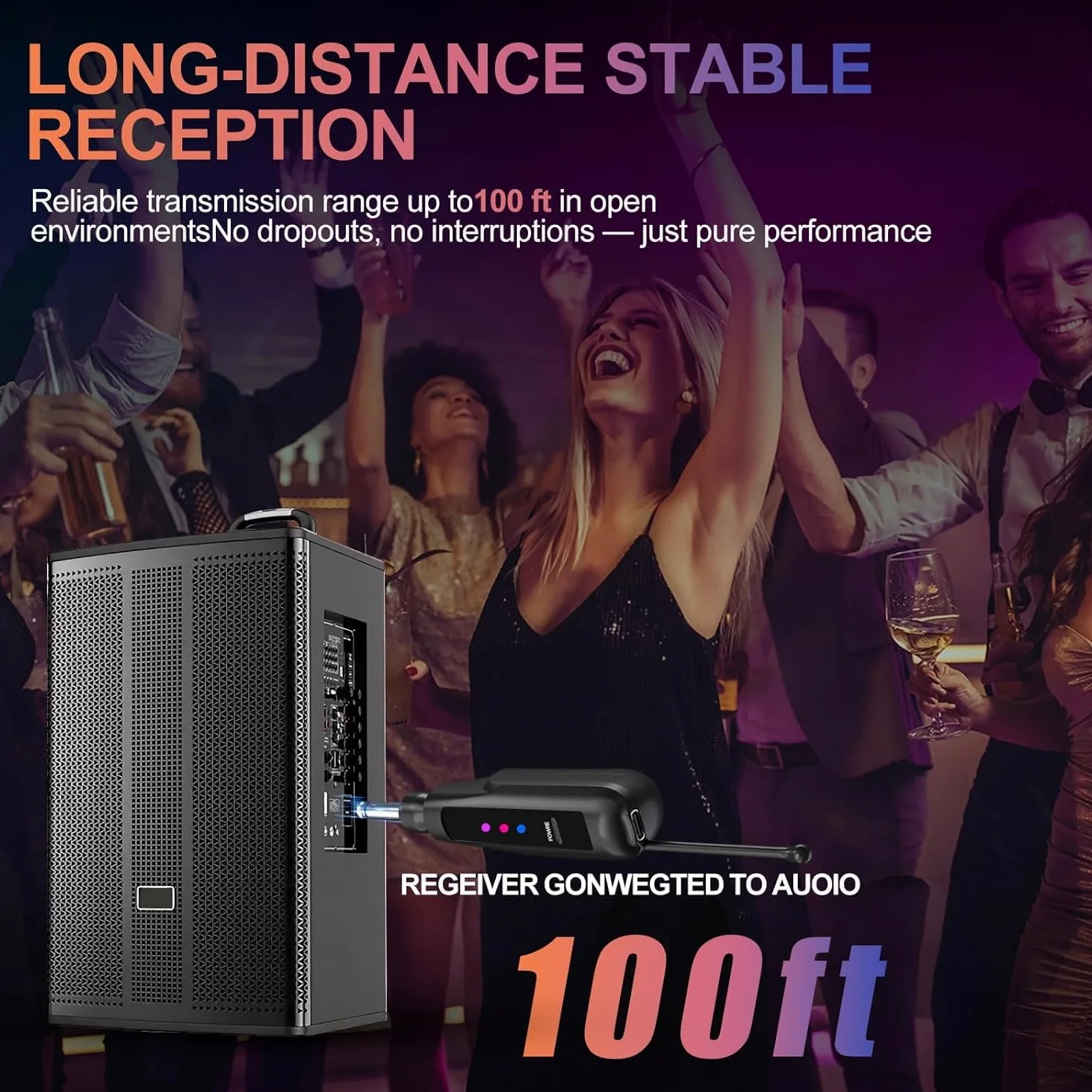 Aveek 2 Microfoni Wireless, Microfoni Karaoke con Ricevitore Ricaricabile USB-C, Microfono Portatile Professionale per Canto, Feste, Matrimoni, DJ, Chiesa – Suono Stabile fino a 30m, 10h di Autonomia