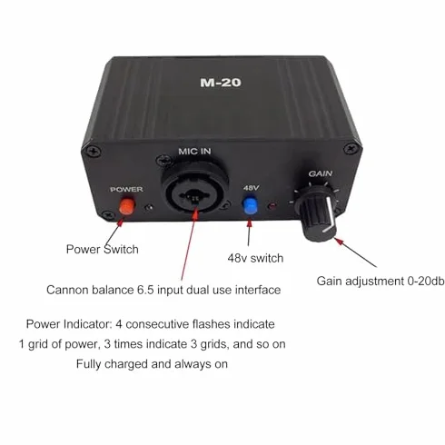 Preamplificatore Microfonico, Amplificatore Guadagno Microfono 48V Ad Alto Guadagno, Preamplificatore Microfonico con Uscita XLR con Alimentazione Phantom a Basso Rumore, per