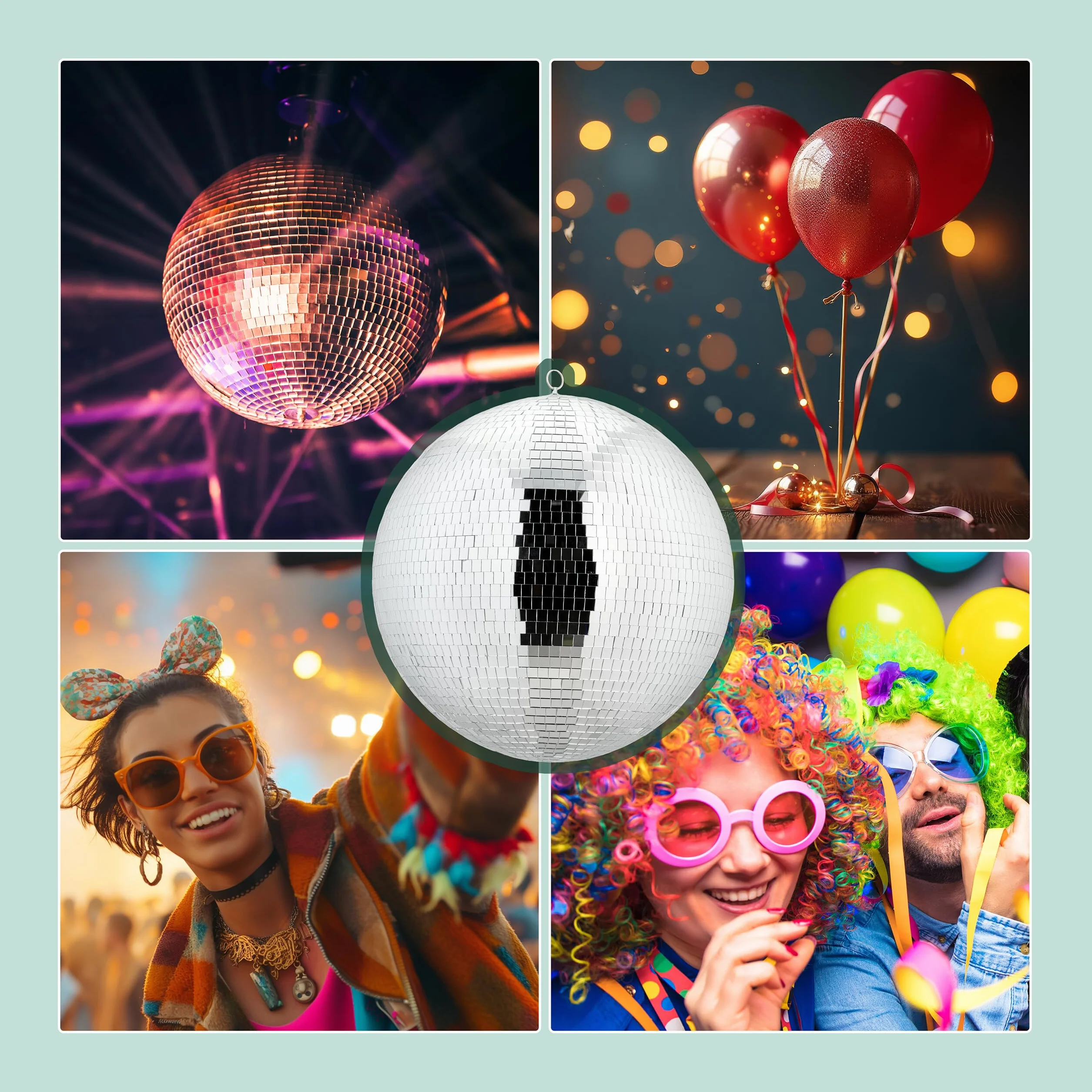Relaxdays Palla da Discoteca Strobosferica, Ø 50 cm, Mirror Disco Ball, Strobosfera a Specchio, Party Gadget, Argentato