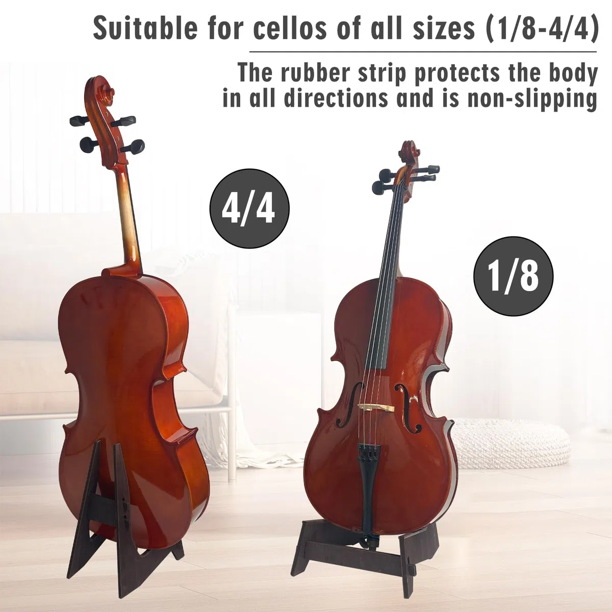 Supporto per violoncello in legno con protezione in gomma, supporto rimovibile per strumenti musicali portatile per chitarre violoncello 1/8-4/4 per violoncello e basso elettrico, supporto