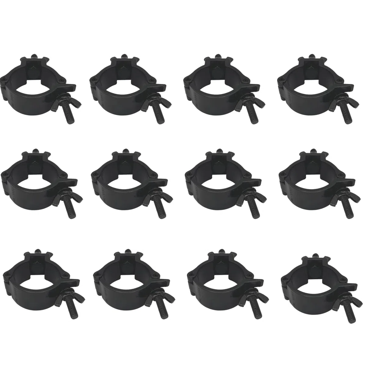 12 Ganci Professionali in Alluminio Nero per Truss 48-52mm - Attacco Rapido per Luci Palco, Eventi e DJ
