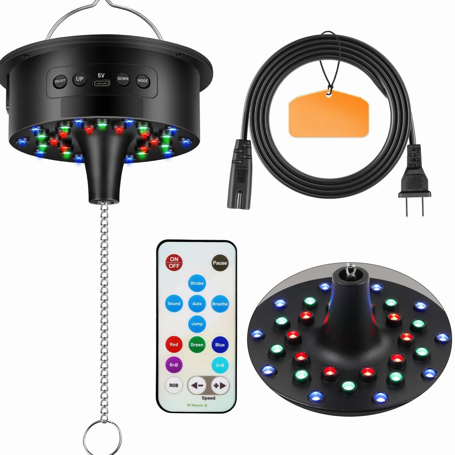 Motore Palla Disco con Telecomando,Velocità Regolabile 3-15 RPM, 30 LED RGB, Alimentazione a Batteria/Cavo, per Palle Specchiate 10-40 cm – Illuminazione Festa DJ Matrimonio