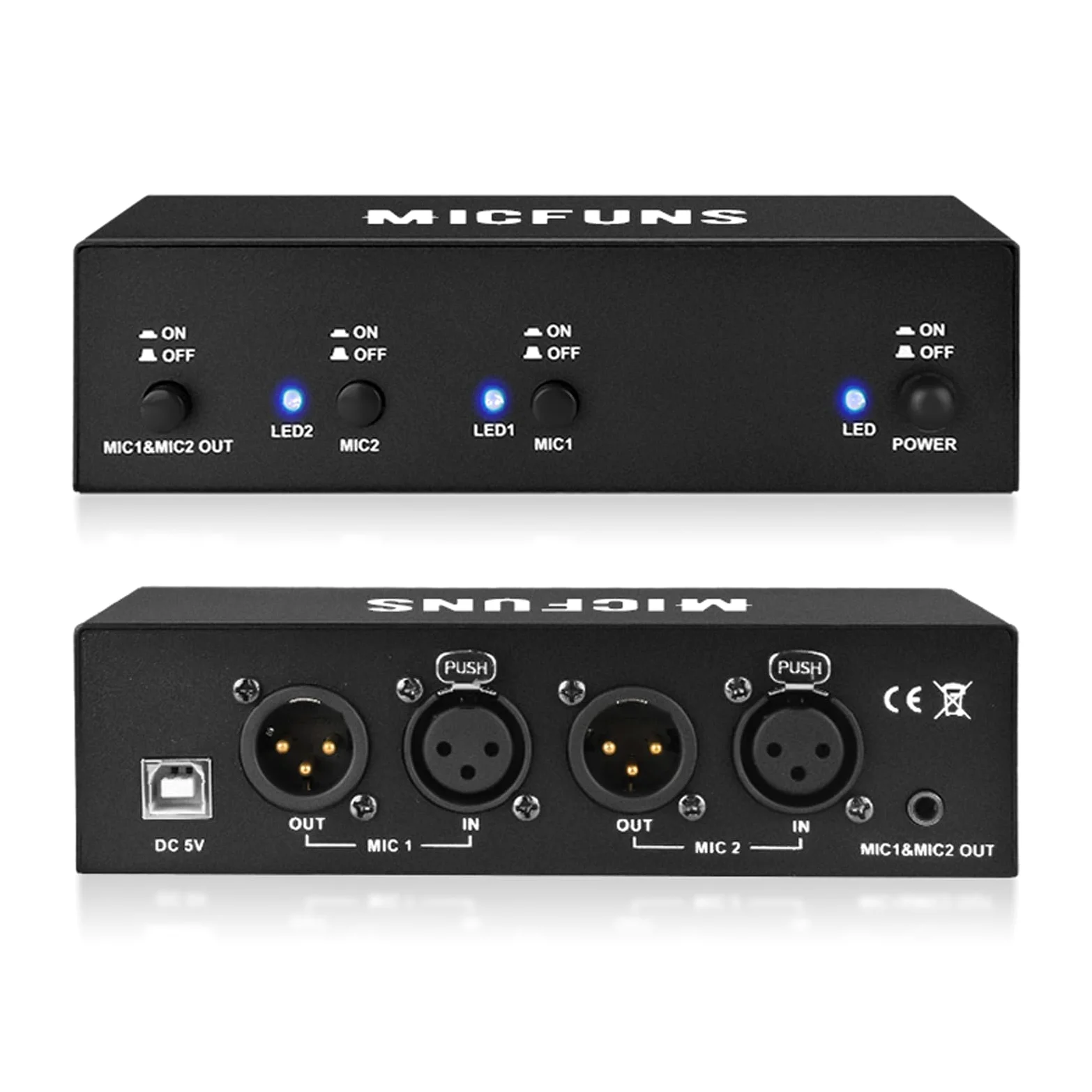 MC2 2 canali 48 V alimentazione phantom con cavo audio da 3,5 mm per il collegamento dell'interfaccia audio per microfono a condensatore, dispositivi di registrazione musicali (2 canali)