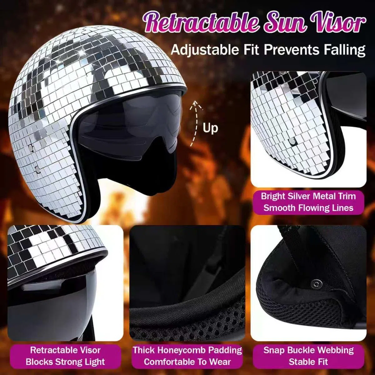 Cappello Ball Disco, cappello a specchio da discoteca, caschi da Discoteca Vetro Specchio Glitterato, Splendidi caschi per DJ,Festa, Danza, Discoteca