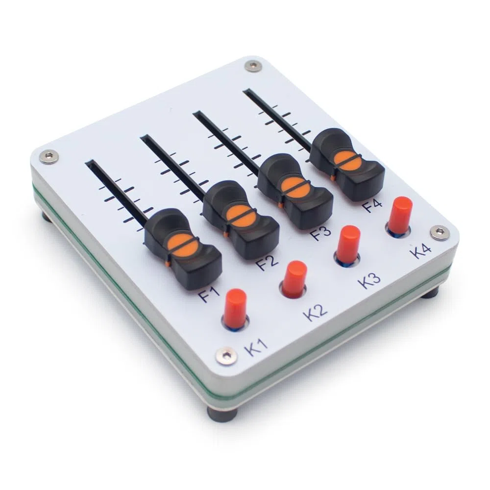 Toplionace Controller MIDI a 4 Canali con Fader da 45mm e 4 Pulsanti, USB-C, Plug & Play per Software Daw Musicali.