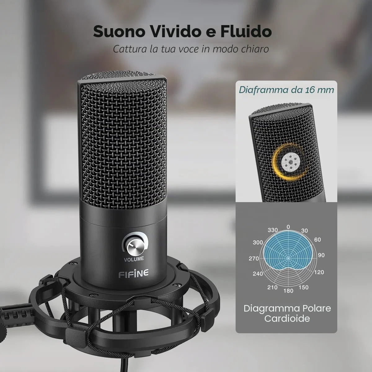 FIFINE Condensatore a Microfono studio kit, USB Microfono Computer con Braccio per Microfoni Regolabile e Filtro Anti-pop per Strumenti Voice Overs Registrazione Podcasting YouTube Gaming