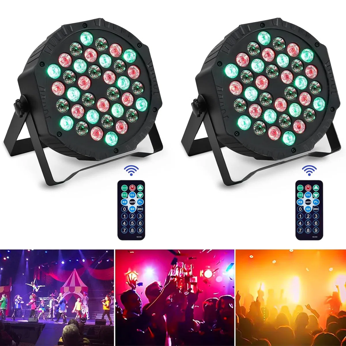 2PCS Par LED RGB 36LED 72W Luci del Palcoscenico DMX512 con Telecomando, Luci LED Discoteca 7 Modalità di Illuminazione per DJ Festa Esibizione