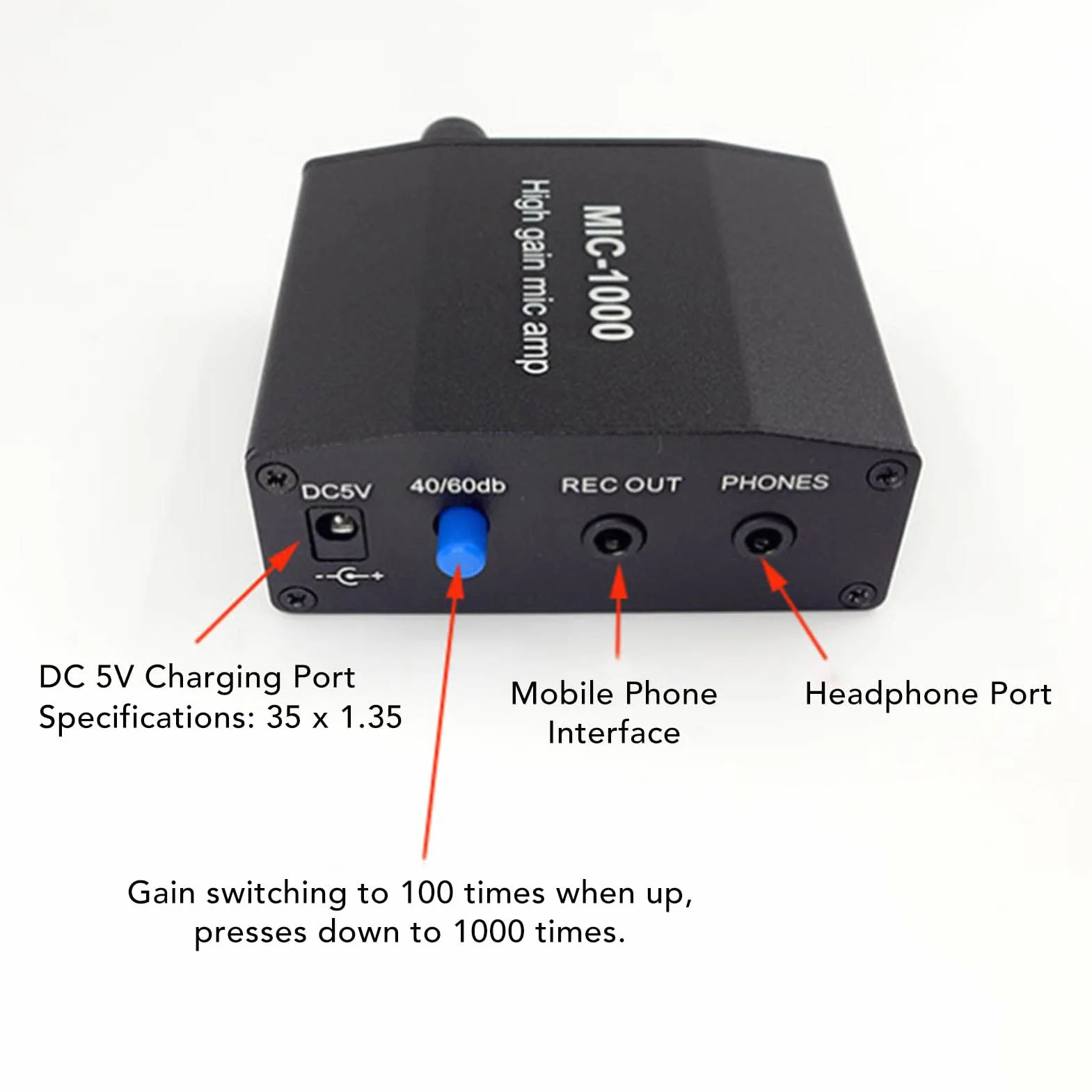 Amplificatore Microfonico MIC-1000, Preamplificatore Microfonico Piccolo, Preamplificatore Microfonico, per Podcast, Registrazione Live Streaming, Interfaccia 3,5 Mm,