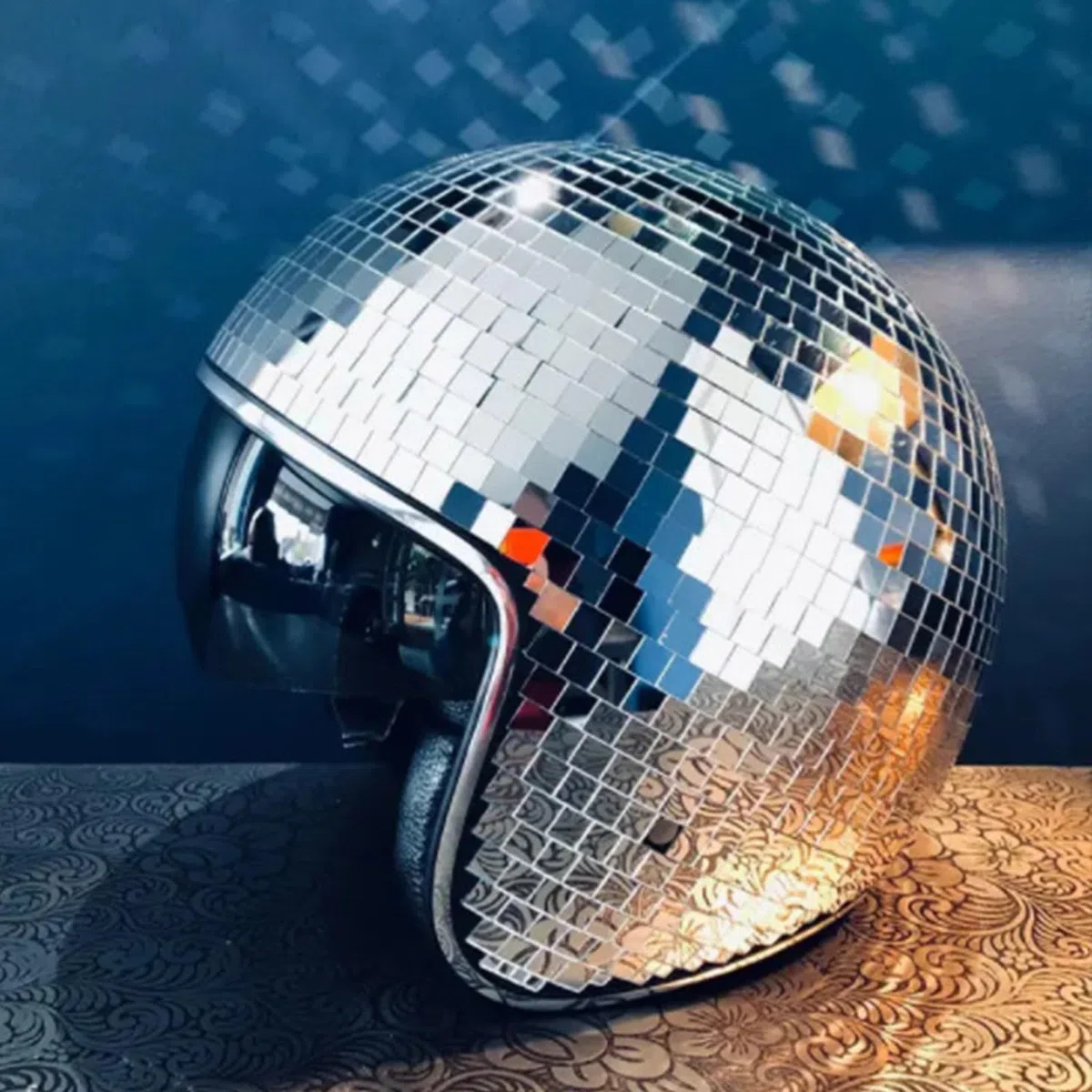 Kashyke Sfera da discoteca, casco da discoteca, cappello da discoteca, sfera da discoteca, argento oro, ultimale, specchio pieno con glitter, palla da discoteca, cappello per uomo e donna, Dj Club