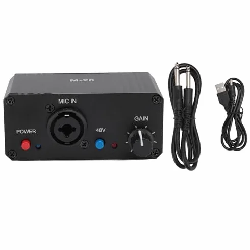 Preamplificatore Microfonico, Amplificatore Guadagno Microfono 48V Ad Alto Guadagno, Preamplificatore Microfonico con Uscita XLR con Alimentazione Phantom a Basso Rumore, per