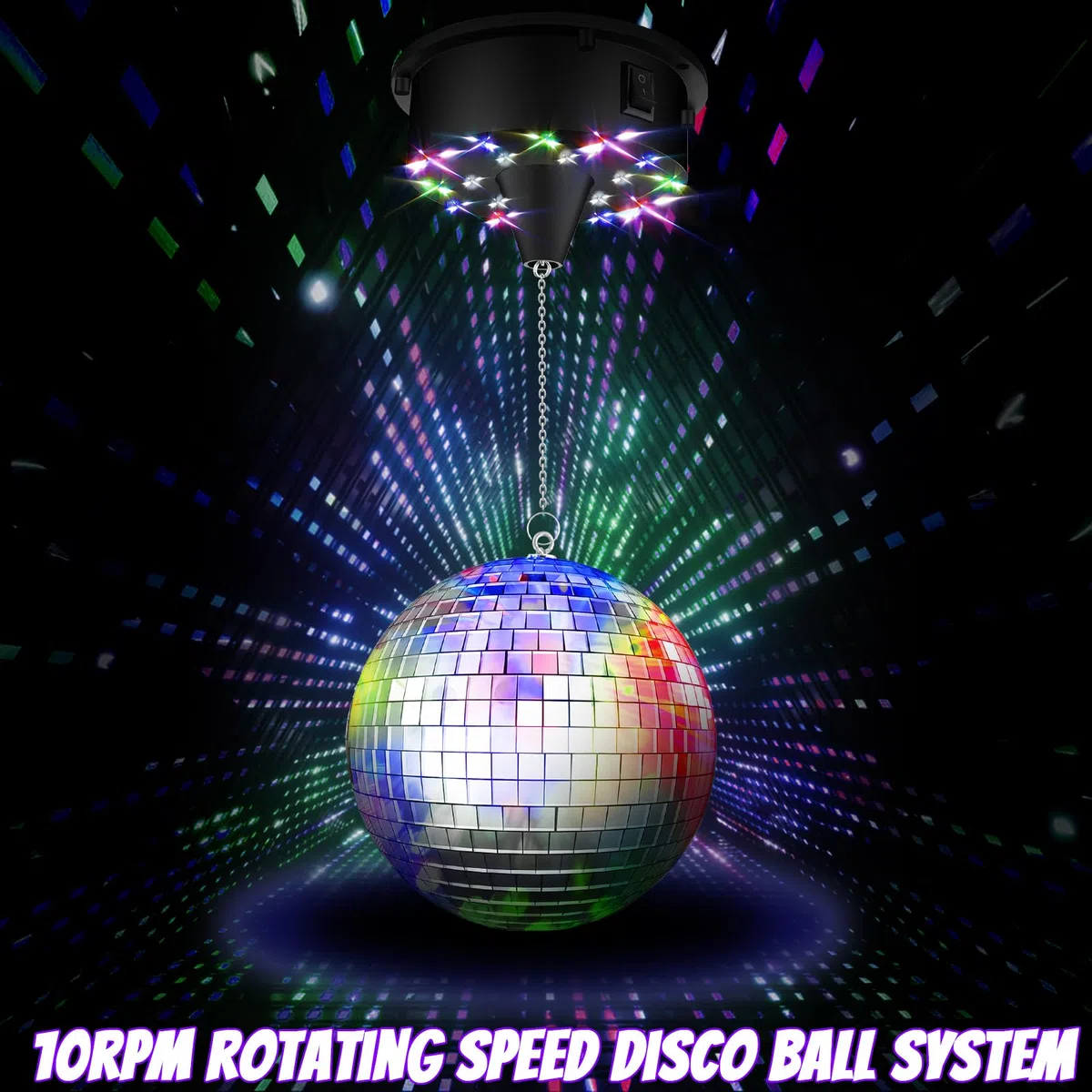 Palla da discoteca con 4 luci colorate e 18 perline LED creare discoteca effetti di Luce,motore rotante a 6 giri/min alimentato a batteria, sfera stroboscopica da 6 pollici