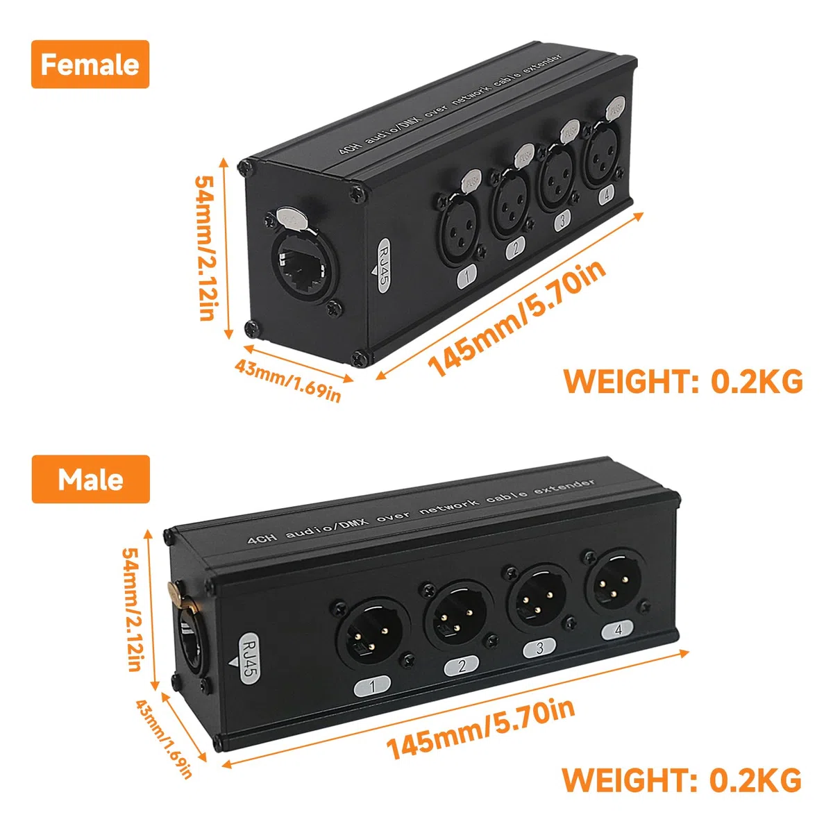 4 Canali Multi Rete, Cavi XLR Maschio e Femmina a 3 Pin e Ethercon, Estenditore di Cavo DMX su Rete, Compatibile con Estenditore Ethernet RJ45 Cat5/Cat6 (1 Coppia: 4 Maschio + 4 Femmina)