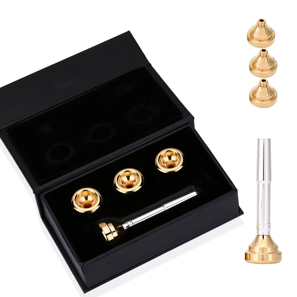 Ausla Set Bocchino per Tromba, 1 1/2CH 3CH 5CH 7CH, Ottone con Coppe Placcate Argento e Oro