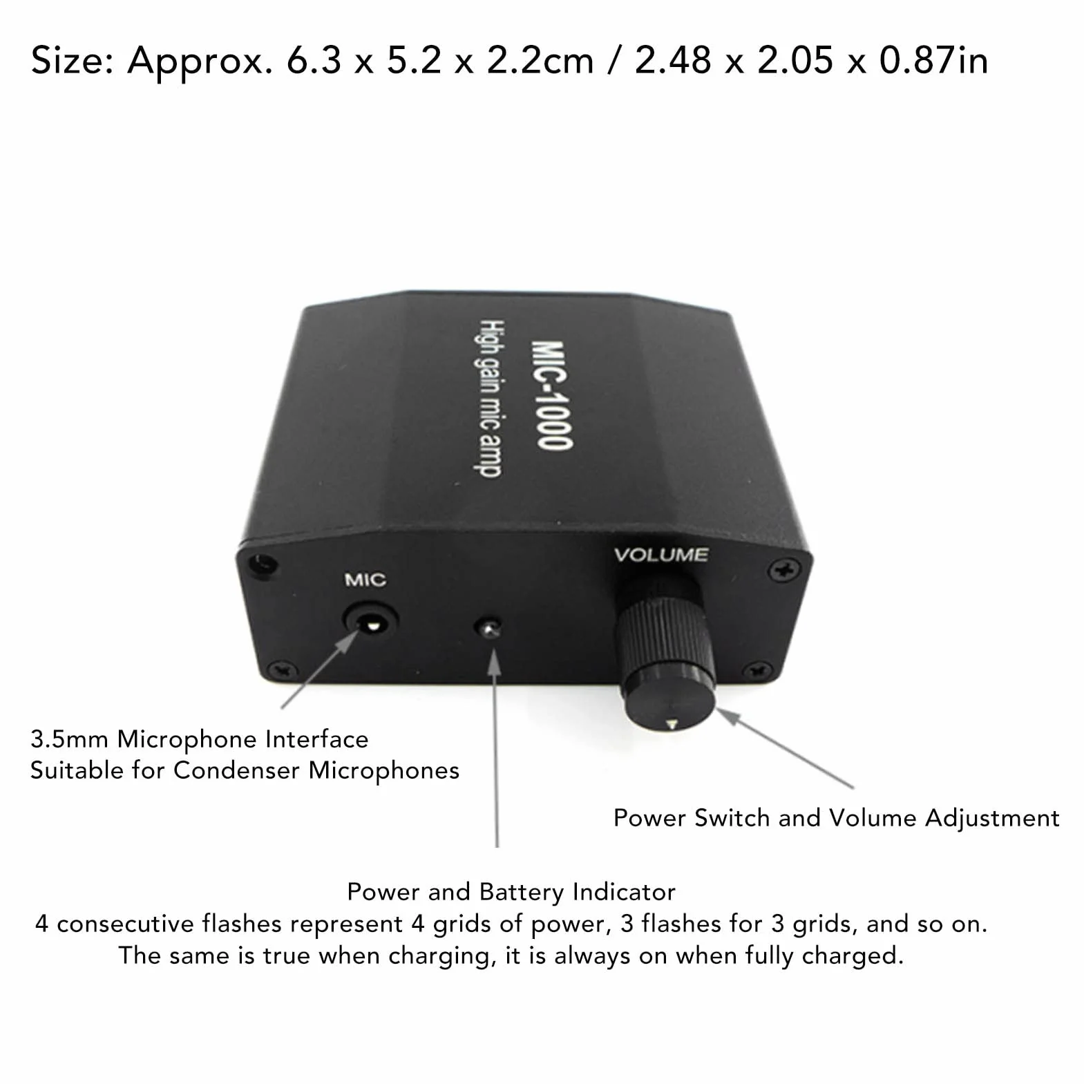Amplificatore Microfonico MIC-1000, Preamplificatore Microfonico Piccolo, Preamplificatore Microfonico, per Podcast, Registrazione Live Streaming, Interfaccia 3,5 Mm,
