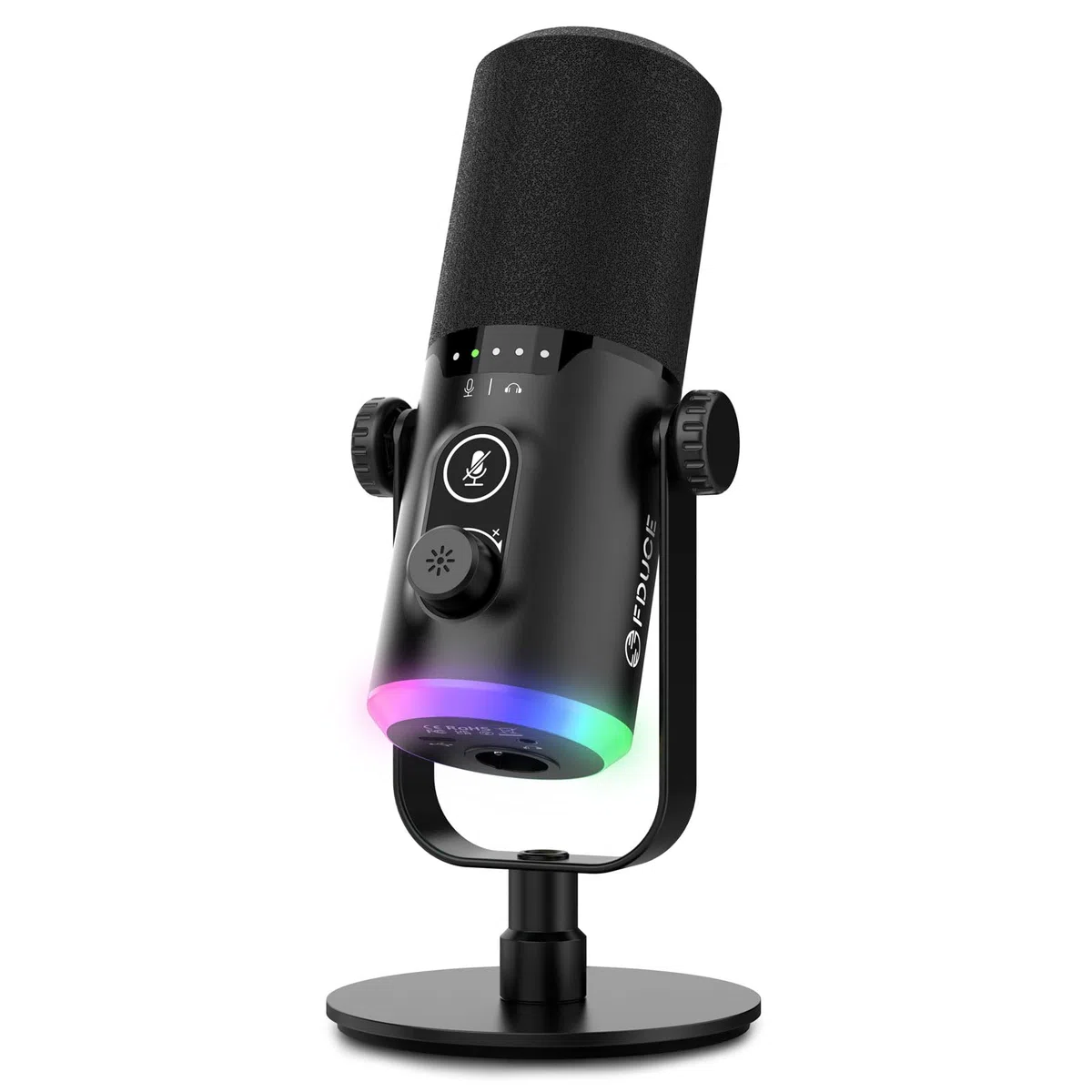 FDUCE Kit microfono da gioco USB/XLR, microfono dinamico per PC per streaming di podcasting, kit microfono RGB per computer con supporto da tavolo, pulsante mute e jack per cuffie, per registrazione