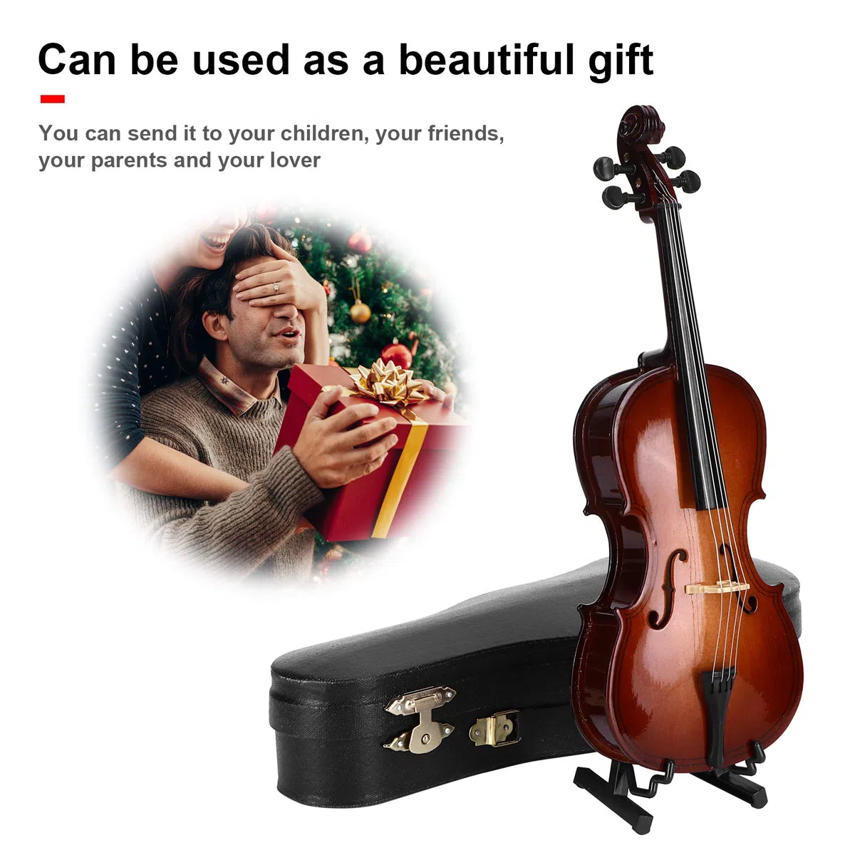 Violoncello in miniatura modello di strumento musicale, mini strumento musicale in tiglio modello di casa delle bambole in miniatura con supporto, arco e custodia, squisita fattura e aspetto